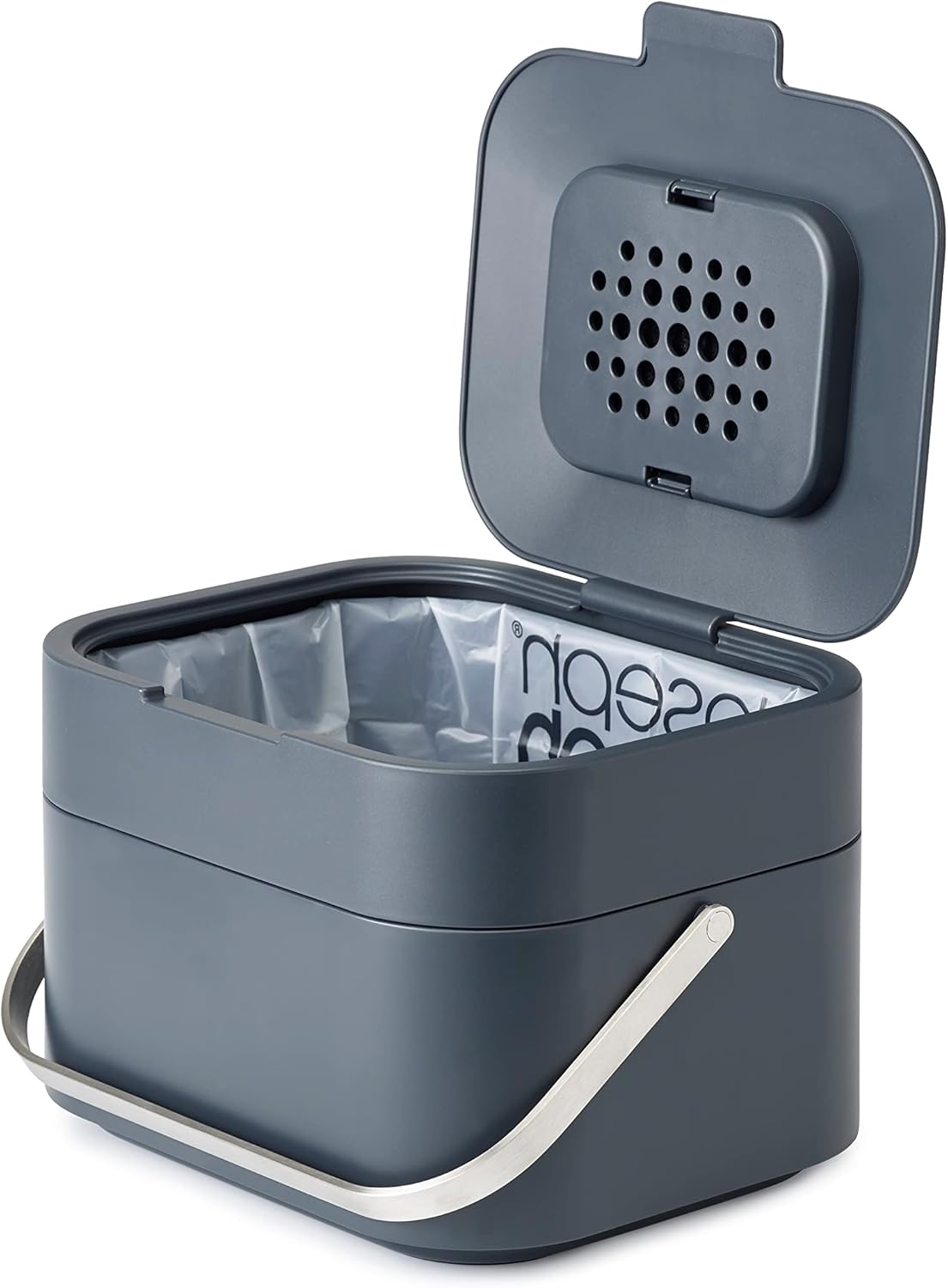 Joseph Joseph Intelligent Waste, Stack 4 Kitchen Food Waste Compost Caddy Recycling Bin with Odour Filter, 4 Litres / 1 Gallon- Graphite, 8