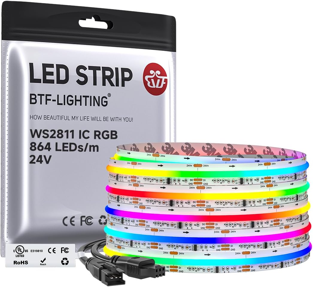 BTF-LIGHTING FCOB COB RGB WS2811 IC Addressable LED Strip 24V 5m 864LEDs/M