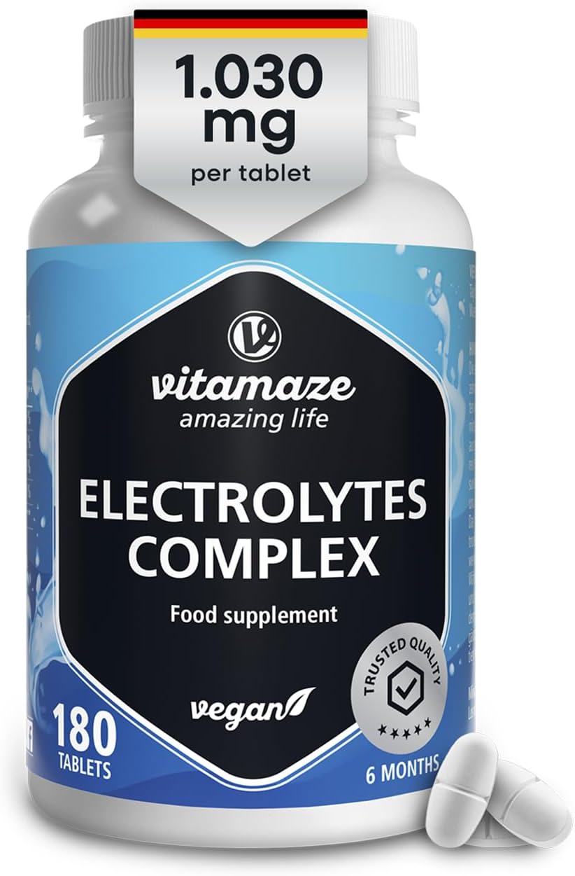 Electrolytes Tablets Super Hydration 1,034 mg (6 Month Supply) with Magnesium, Potassium, Calcium and Sodium for Balance 180 Vegan Tablets, Fasting Rehydration tablets Suitable for Keto Diet Vitamaze.