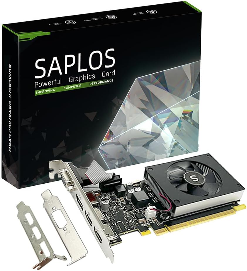 SAPLOS GT 730 4GB Graphics Card, 2 HDMI, DisplayPort, VGA, DDR3 64-bit, Low Profile Video Card PC, Computer GPU, Low Power, PCI Express x8, DirectX 12
