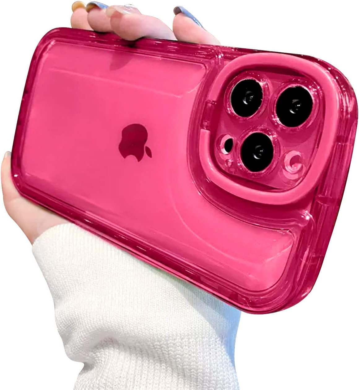 Ownest Compatible with iPhone 15 Pro Case with Clear Kickstand Creative Protective Design Case with Camera Holder for TPU Slim Shockproof Cool Phone Case for iPhone 15 Pro-Rose red