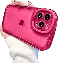 Ownest Compatible with iPhone 15 Pro Case with Clear Kickstand Creative Protective Design Case with Camera Holder for TPU Slim Shockproof Cool Phone Case for iPhone 15 Pro-Rose red