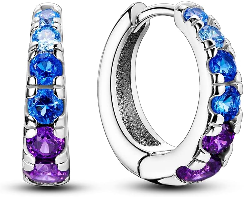 Hapour Sterling Silver Hoop Earrings for Women, Small Huggie Hypoallergenic Earrings for Ladies, Sapphire Huggies Sterling Silver Multi Gemstone Earrings for Sensitive Ears