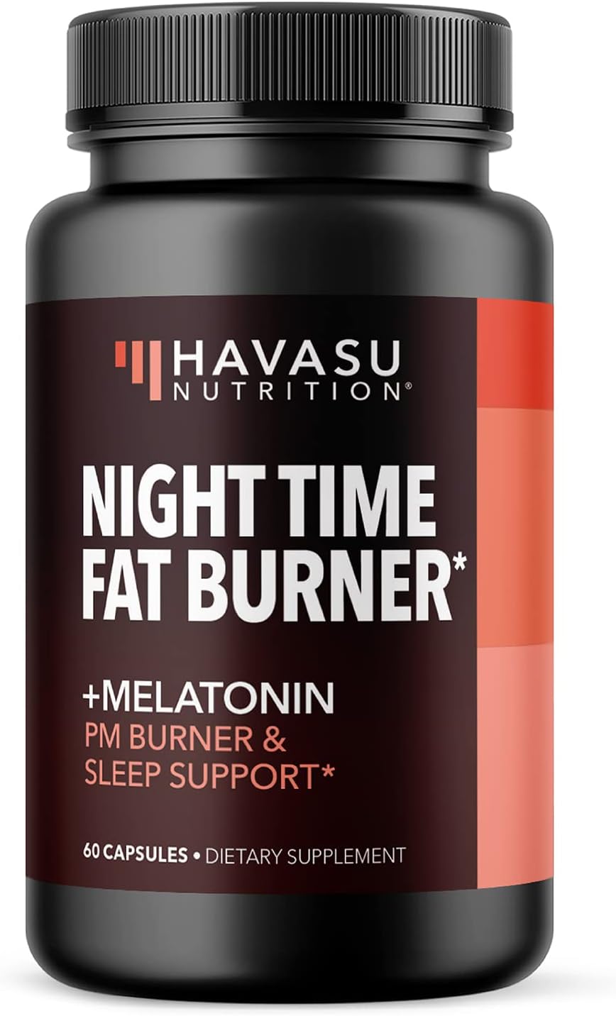 Night Time Fat Burner Capsules for Men and Women - Appetite Suppressant for Weight Loss with White Kidney Bean - 60 Count - Metabolism Booster with Melatonin for Sleep Support - 2-Month Supply