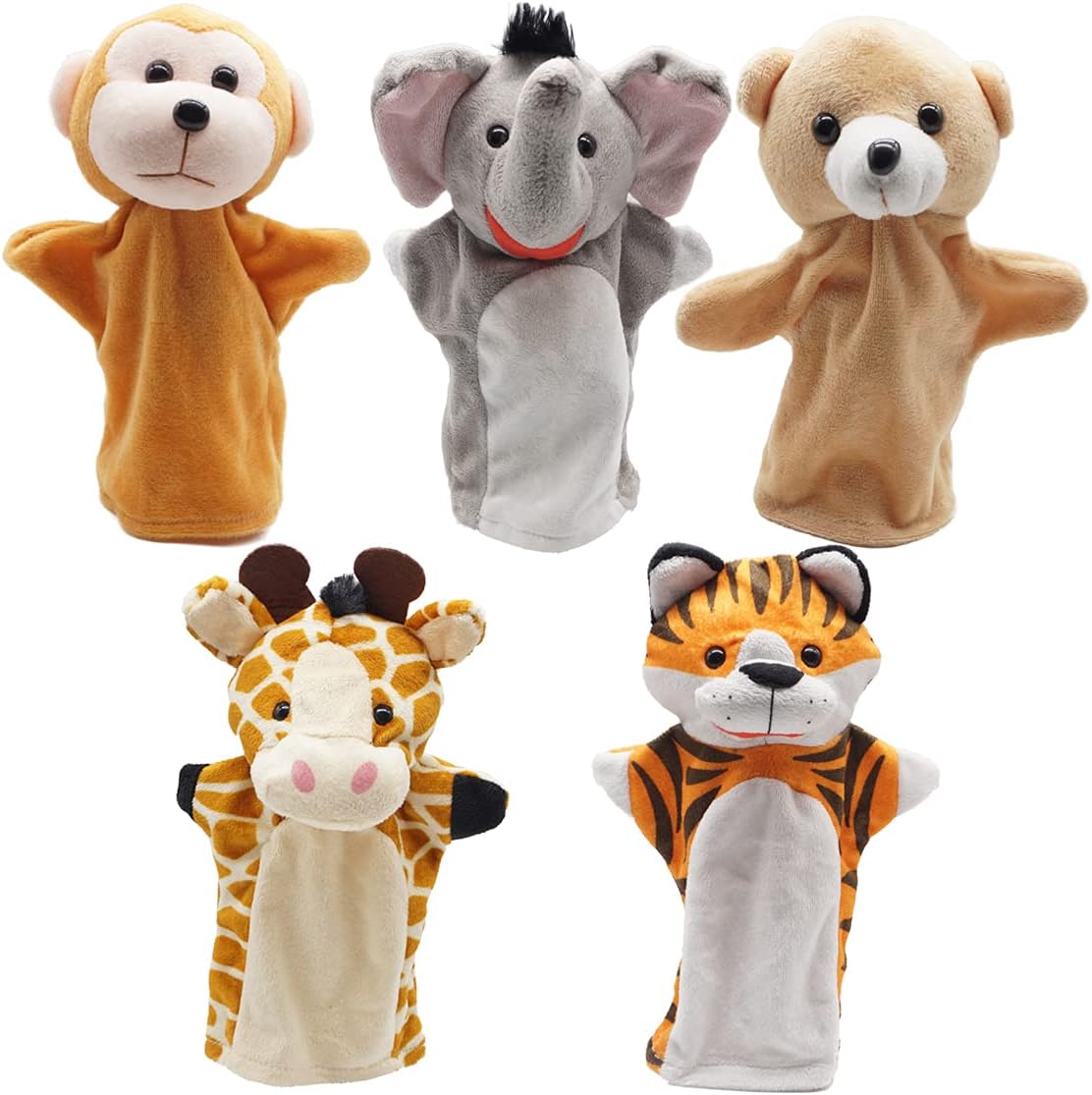 CreepyParty Hand Puppets, Wild Animal Head Puppet Toy Set for Kids Baby, Soft Plush ZOO Animal Puppet for Children Toddlers Boys Girls, Pack of 5
