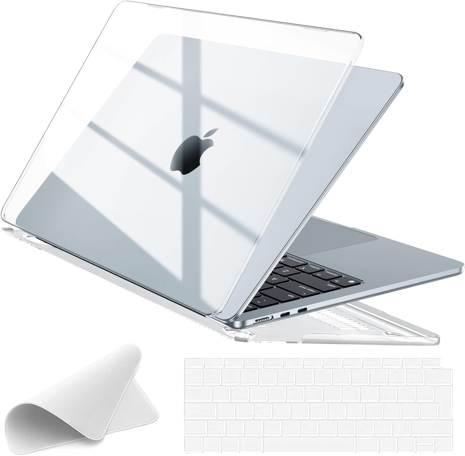 EooCoo Compatible with MacBook Air 13 inch Case M4 A3240 M3 A3113 M2 A2681, 2025 2024 2022 with Touch ID, Mac 13.6 Anti-scratch Plastic Hard Shell + Keyboard Cover + Polishing Cloth - Crystal Clear