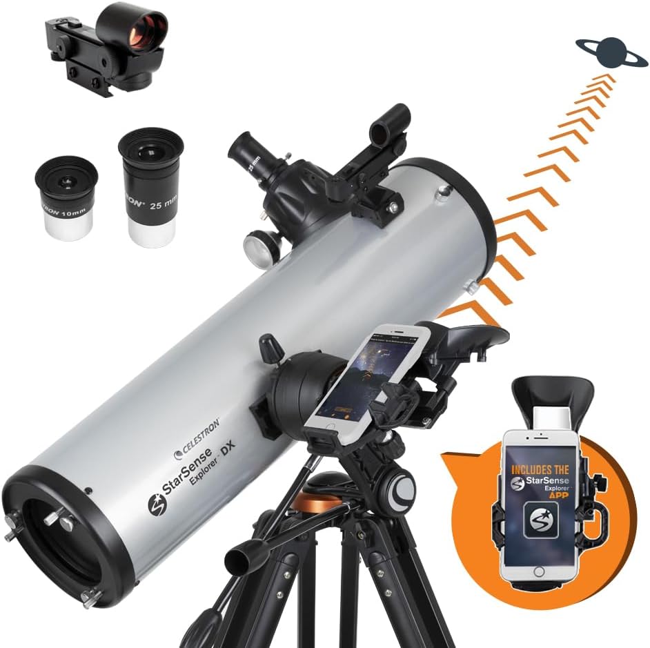 Celestron 22461 StarSense Explore DX 130 Newtonian Reflector Telescope with Smartphone App-enabled Technology - includes Two Eyepieces, Phone Dock and Height-adjustable Tripod, Black