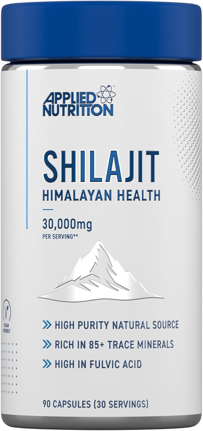 Applied Nutrition Shilajit Capsules 30,000mg – 60% Fulvic Acid (750mg 20:1 Extract) Pure Himalayan Supplement 85+ Minerals for Energy + Immunity - High Strength Antioxidant - 90 Capsules (30 Servings)