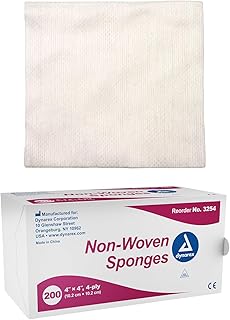 Dynarex Non-Woven Sponges, Non-Sterile, Gauze Sponges, for Cleansing, Prepping and Dressing, Highly-Absorbent and with Less Linting, 4"x 4", 4 Ply, 1 Box of 200 Non-Woven Sponges