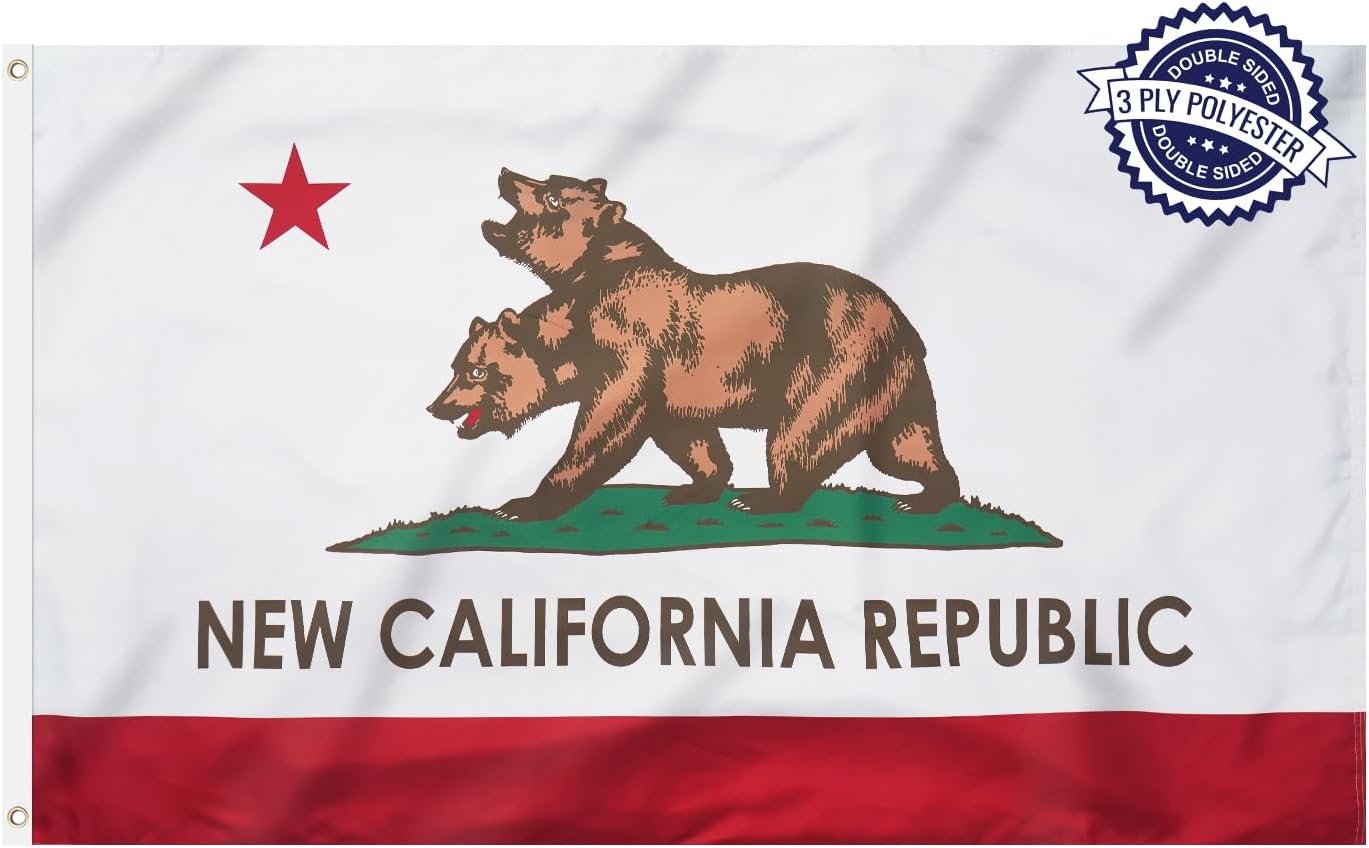 New California State Flag 3x5 Feet Outdoor Deluxe 3 Ply Polyester Double Sided Heavy Duty 210D Nylon New California State Flags with 2 Strong Brass Grommets