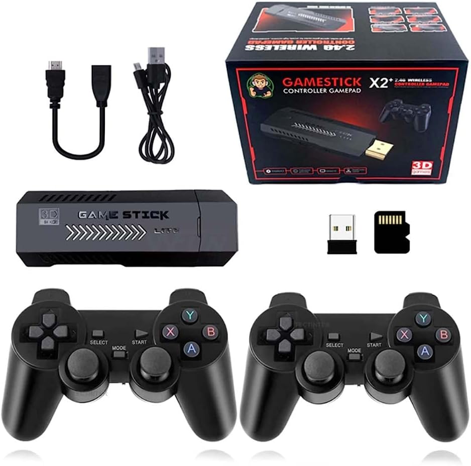 X2 Plus Game Stick Retro Console,Built in 40000+ games 128GB,with Dual 2.4G Wireless Controllers,HD output support HD 4K,Emuelec 4.3 System,Gift for Kid Adult
