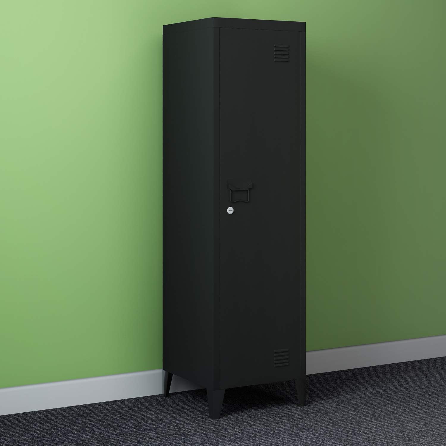 Panana Metal Lockers Cabinet Storage Cupboard Steel Lockable 3 shelf for home, workshop, office, etc. (Black)