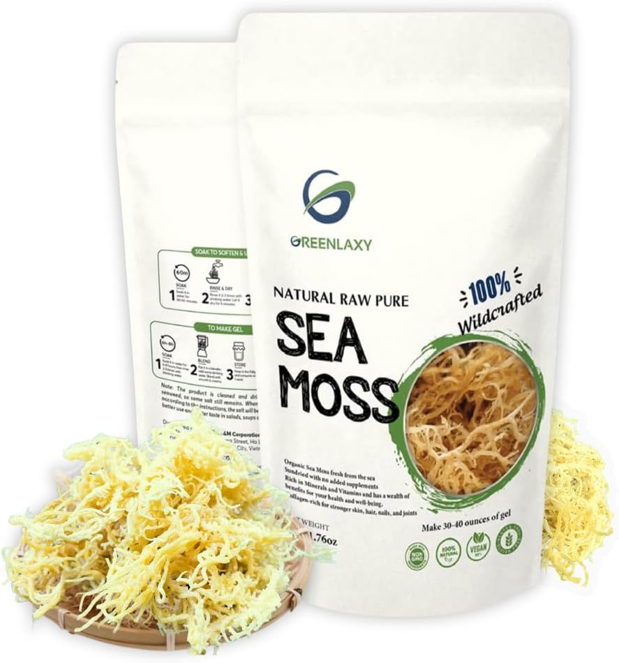 Organic Sea Moss Raw - 100% Wildcrafted | Sun Dried | Non GMO | Makes 30-40 oz of Gel | Improves Immune System, Healthy Skin, Vitamin Supplements (50 gram (1.76 oz))