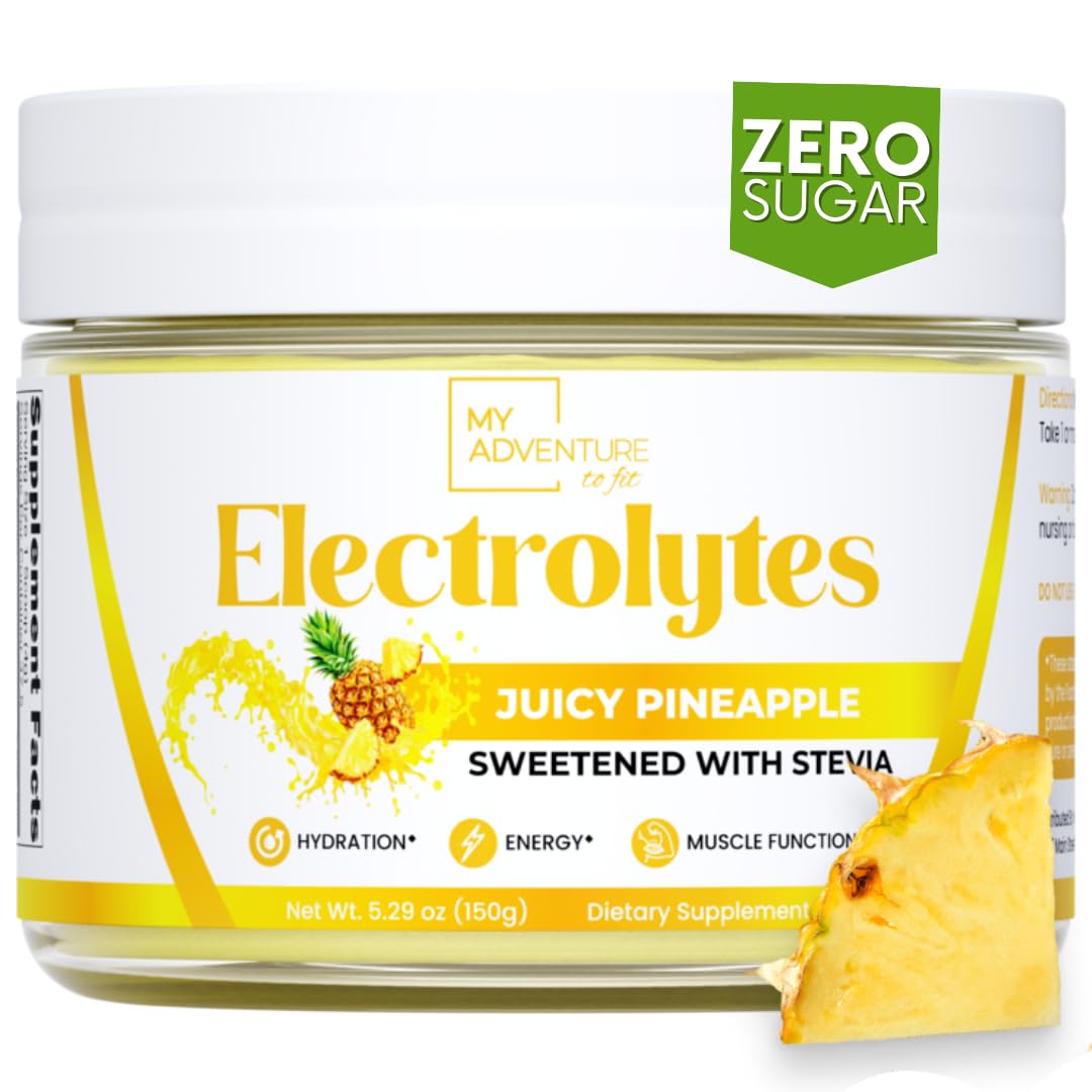 My Adventure to Fit Zero Sugar - Pineapple Electrolytes Powder - Caffeine Free Energy with All Natural Ingredients - Vegan, Keto & Paleo - Sugar Free Electrolytes Hydration Drink Mix - 37 Servings