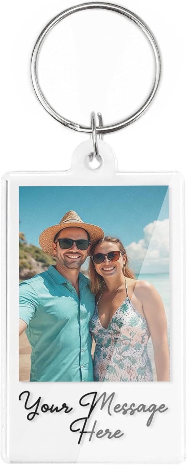 A1 Graphics Ltd Personalised Photo Keyring Clear Custom Message Keychain Gift for Boyfriend, Girlfriend, Mum, Dad, Anniversary, Birthday, Wedding, Christmas, Valentine’s Day Keepsake