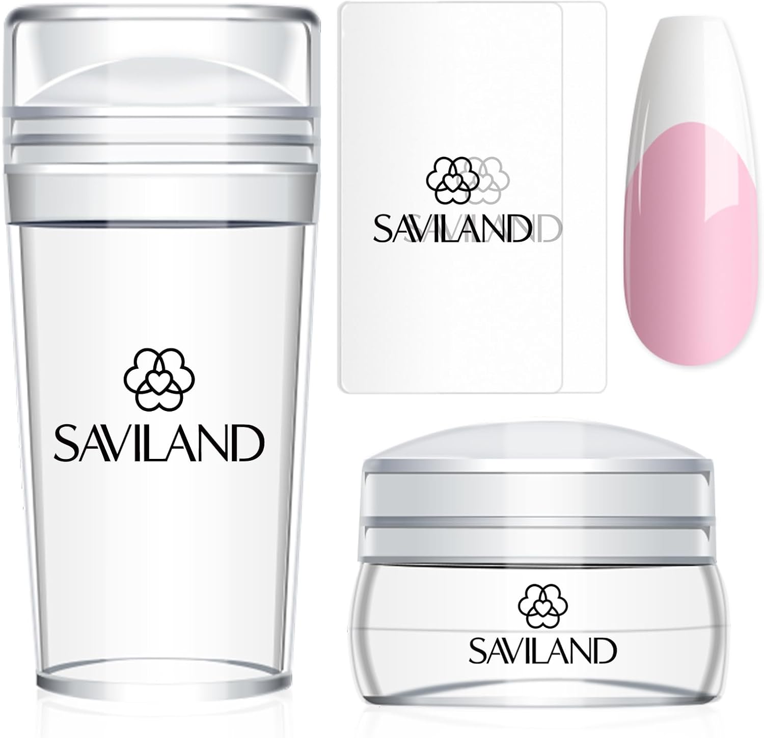 Saviland French Tip Nail Stamp - 4PCS Nail Art Stamper Kit Clear Silicone Nail Stamping Long & Short Jelly Stamper for Nails with Scrapers Nail Stamper Kit for French Manicure Home DIY Nail Salon