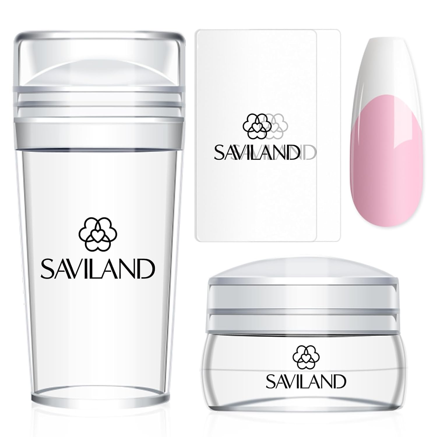 Saviland French Tip Nail Stamp - 4PCS Nail Art Stamper Kit Clear Silicone Nails Stamping Long & Short Jelly Stamper with Scrapers Nails Stamper Kit for French Manicure Home DIY Salon