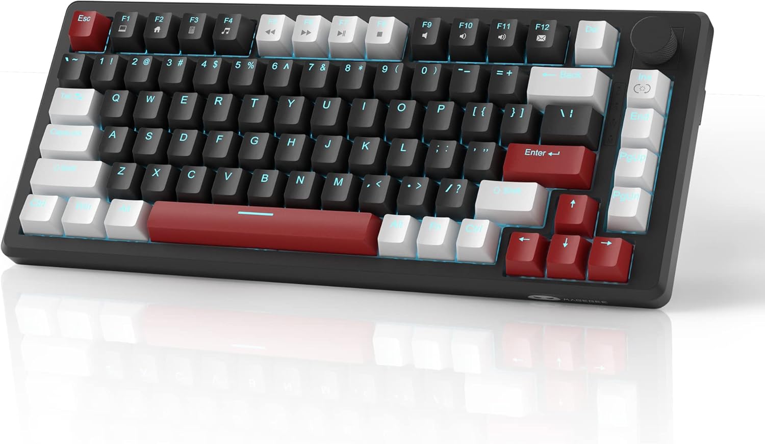 MageGee 75% Mechanical Gaming Keyboard, Compact Blue Backlit Wired Gaming Keyboard with Yellow Switches, EVA Foam, Knob Control, STAR75 Portable NKRO PC Gaming Keyboard - White & Black