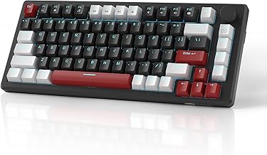 MageGee 75% Mechanical Gaming Keyboard, Compact Blue Backlit Wired Gaming Keyboard with Yellow Switches, EVA Foam, Knob Control, STAR75 Portable NKRO PC Gaming Keyboard - White & Black