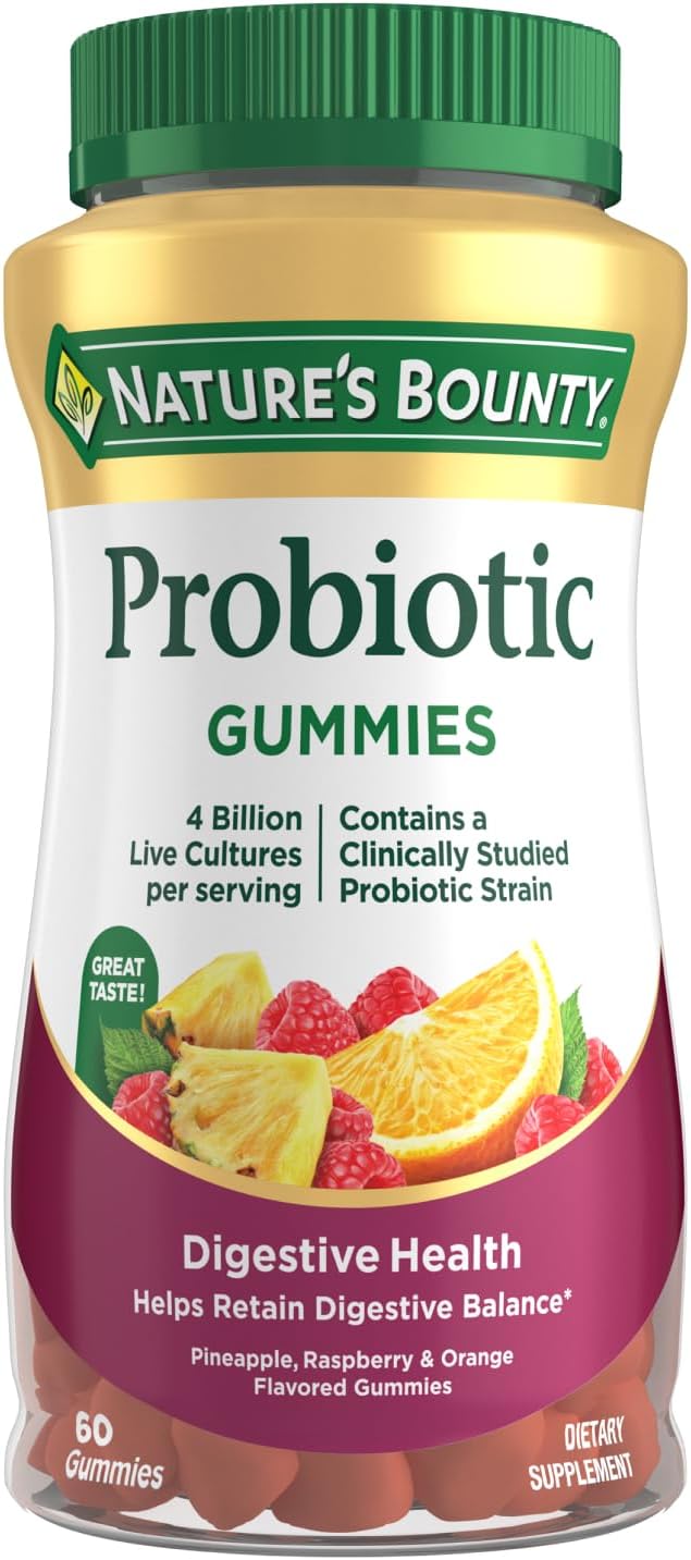 Nature's Bounty Probiotic Gummies, Immune Health & Digestive Balance, Pineapple, Raspberry and Orange Flavor Gummies, 60 Ct