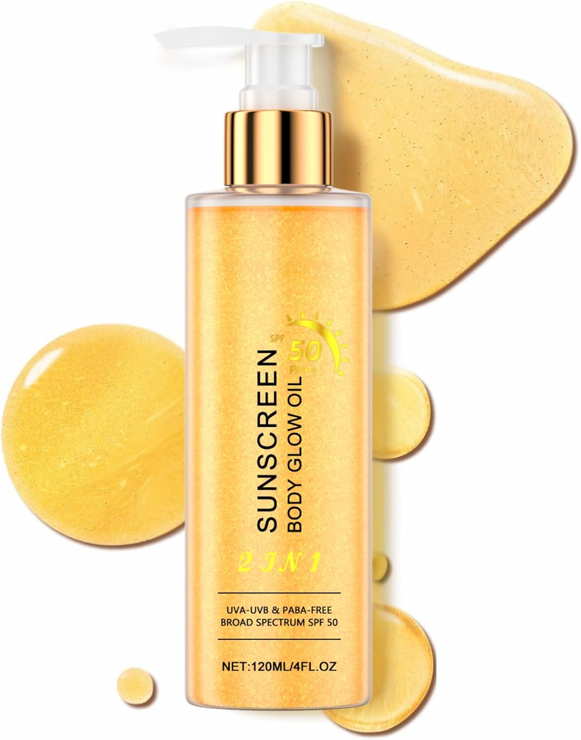 Gold Sunscreen Body Glow Oil, Spf 50 Broad Spectrum Sunscreen Body Oil, Moisturizing Skin Shimmer Spray, Hydrating Against Sunburn Uva & Uvb Protection for Face & Leg, Long-Lasting, Non-Sticky