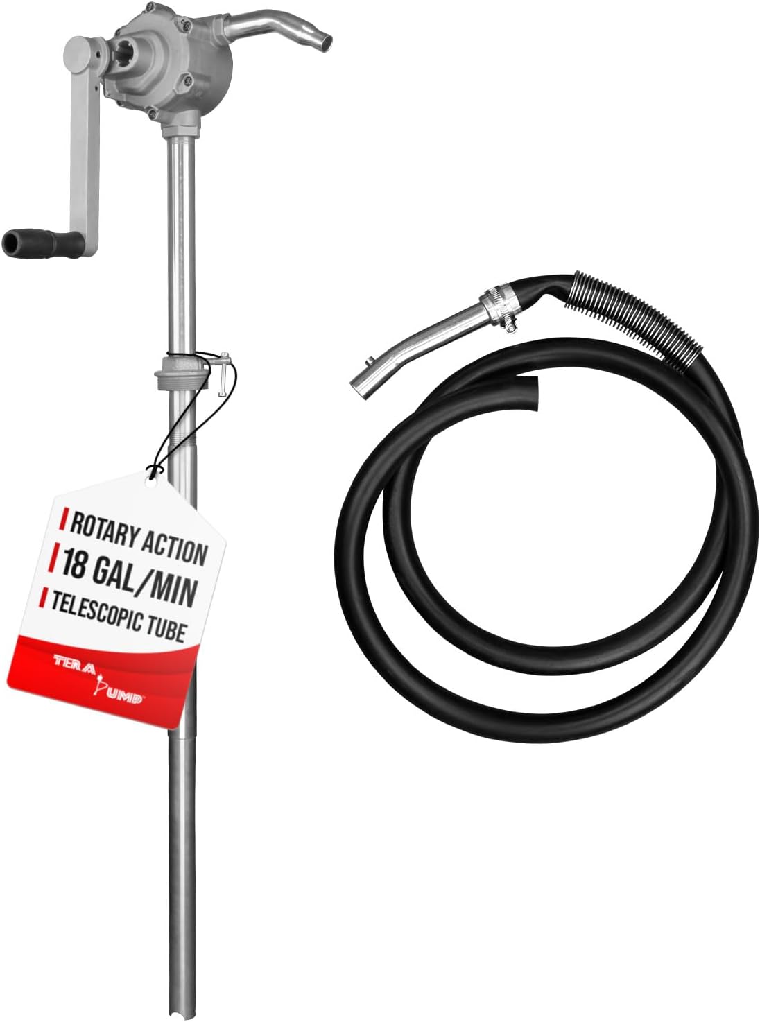 TERA PUMP - Rotary 3:1 Geared High Flow Fuel Pump, Transfer 55 Gallons in 3 Mins, Aluminum Metal Body, Dual-Directional Operation, Works With Gasoline, E85, Diesel, Lubricating Oils