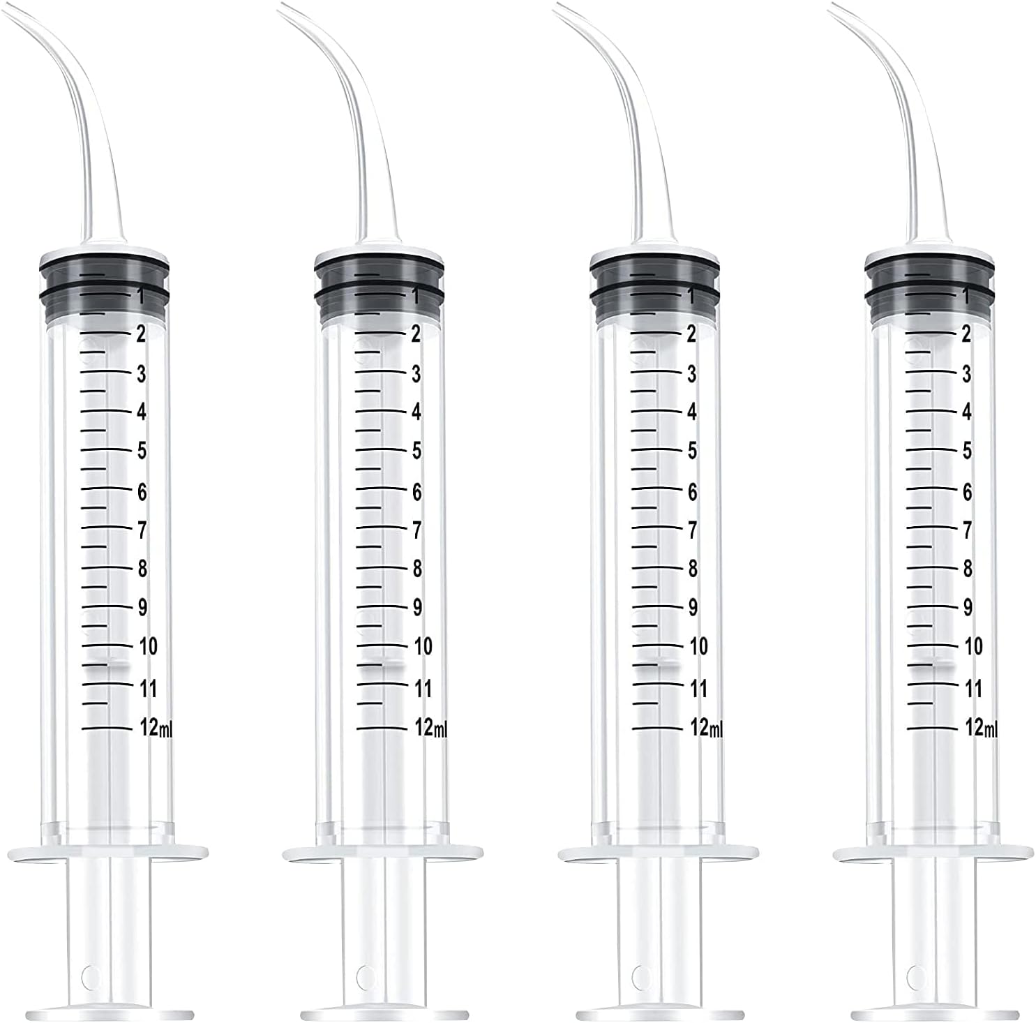 4 PCS Dental Irrigation Syringe 12cc Disposable Graduated Cleaning Oral Irrigator With Curved Tip for Tonsil Stones - Feeding Injection Tool