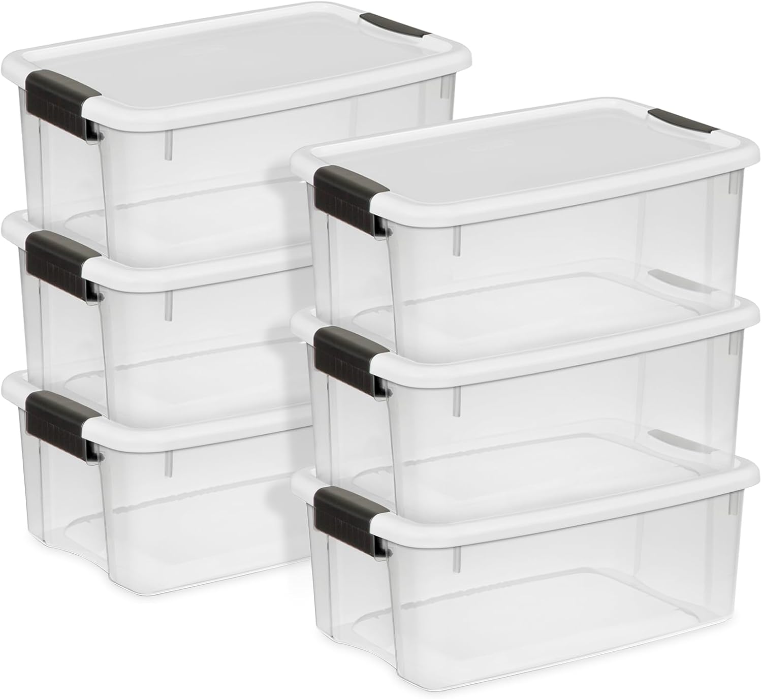 Sterilite 6-Pack Ultra Latching Box, Storage Bins with Lids, Clear Plastic, 18 Quart - Heavy-Duty Organizing Containers for Closet, Bathroom, and Office