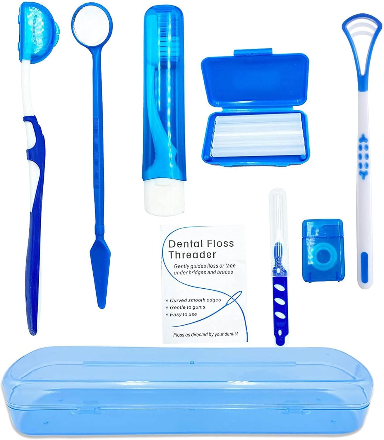 HRASY Portable Orthodontic Oral Care Kit for Braces - Interdental Brush Dental Wax Dental Floss Toothbrush Cleaning Kit(Blue)