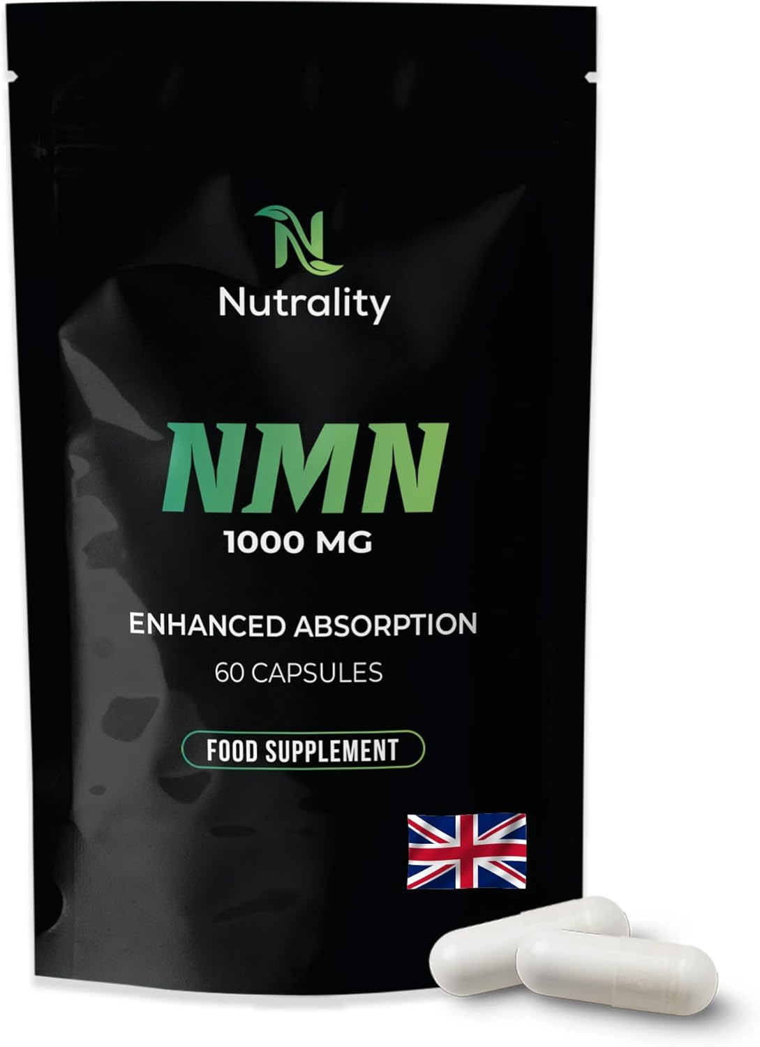 Nutrality NAD Supplement 1000mg | NMN Booster for Energy | Cellular Health & Healthy Aging | 60 Vegan Capsules | Boosts NAD+ for Anti-Aging, Energy, Cellular Health & Longevity | Sustained Release