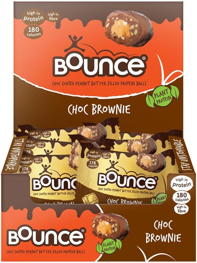 Bounce Chocolate Brownie Plant Protein Balls, Coated in Smooth Dark Chocolate, 12 x 40g Individual Vegan Protein Balls