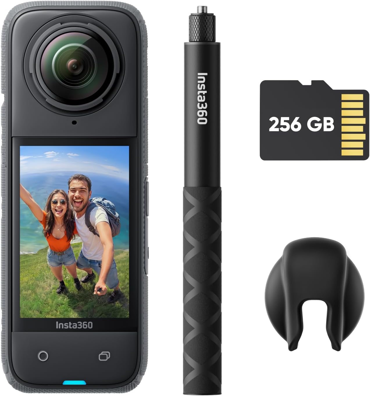 Insta360 X4 Get-Set Bundle - 8K Waterproof 360 Action Camera, 4K Wide-Angle Video, Invisible Selfie Stick, Removable Lens Guards, 135 Min Battery Life, AI Editing, Stabilization, for Sports, Travel