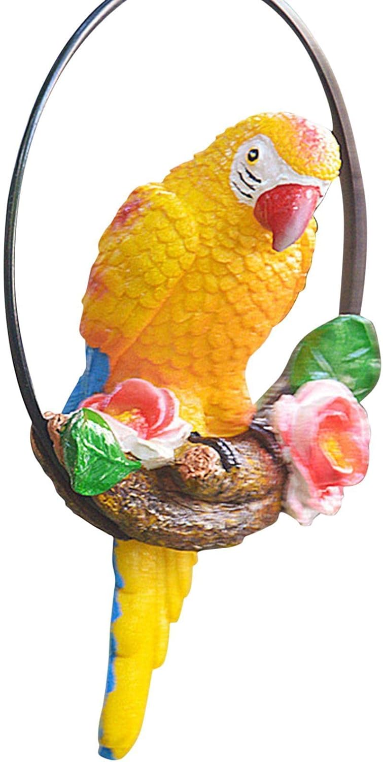 Parrot Hanging Decor - Resin Parrot Garden Figurine,Parrot Statue Sculpture Iron Decor for Nature Lovers Tropical Bird Collectors Decor