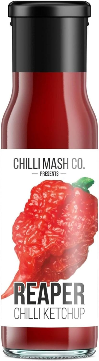 Carolina Reaper Chilli Ketchup 250ml - Chilli Mash Co - Vegan and Vegetarian Extremely Hot Gourmet Ketchup Made with the World's Hottest Chilli