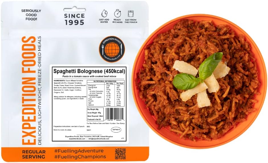 EXPEDITION FOODS Spaghetti Bolognese (Single Serving / 450KCAL) | Freeze-Dried Camping & Hiking Food