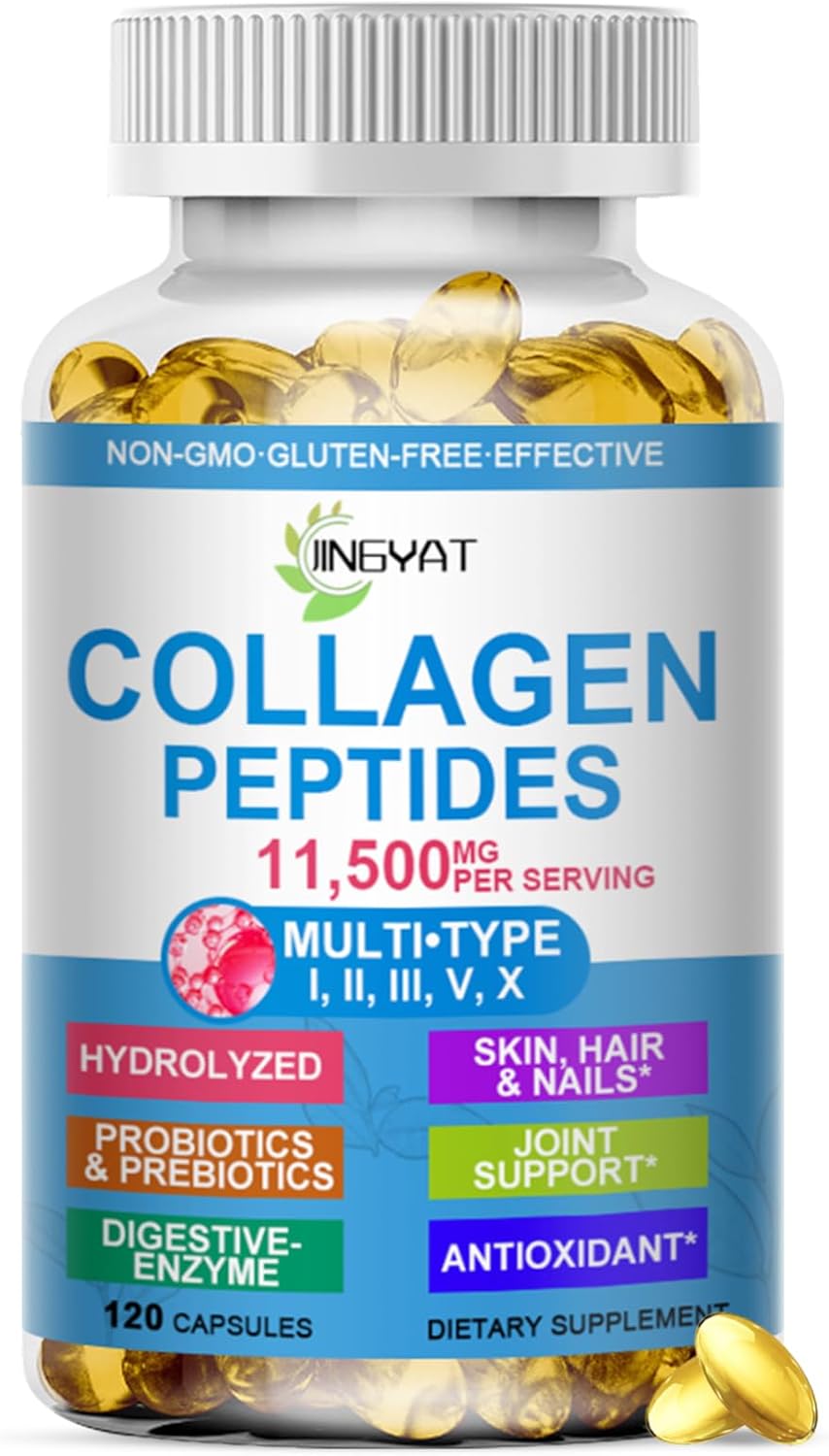Collagen Peptides Softgels, Multi Collagen Peptides w/ Glucosamine Chondroitin MSM Biotin, Hydrolyzed Collagen Peptides Complex for Women Supports Skin Hair Nail Joints Bones Gut Health, Non-GMO