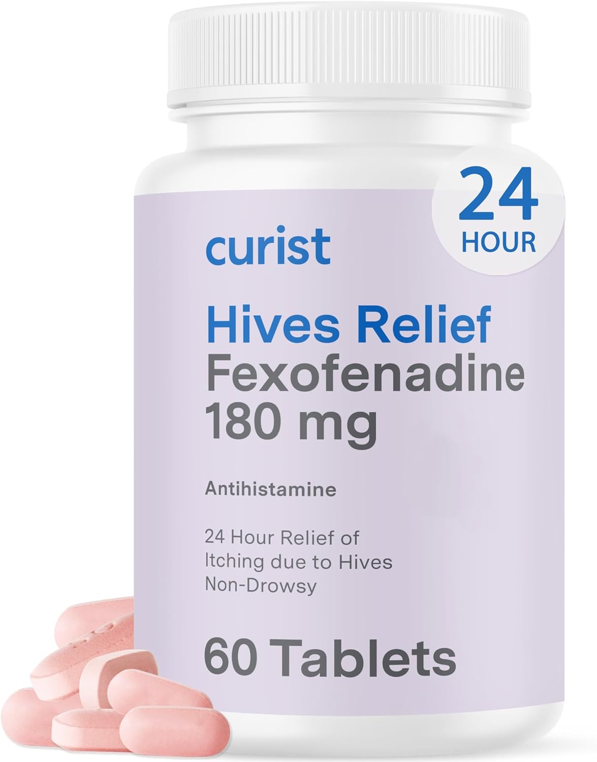 Curist Fexofenadine Hydrochloride 180 mg - 60 Antihistamine Tablets - 24 Hour Hives Treatment & Itch Relief for Adults - Itchy Skin Treatment - Non Drowsy - Hives Allergy Medicine