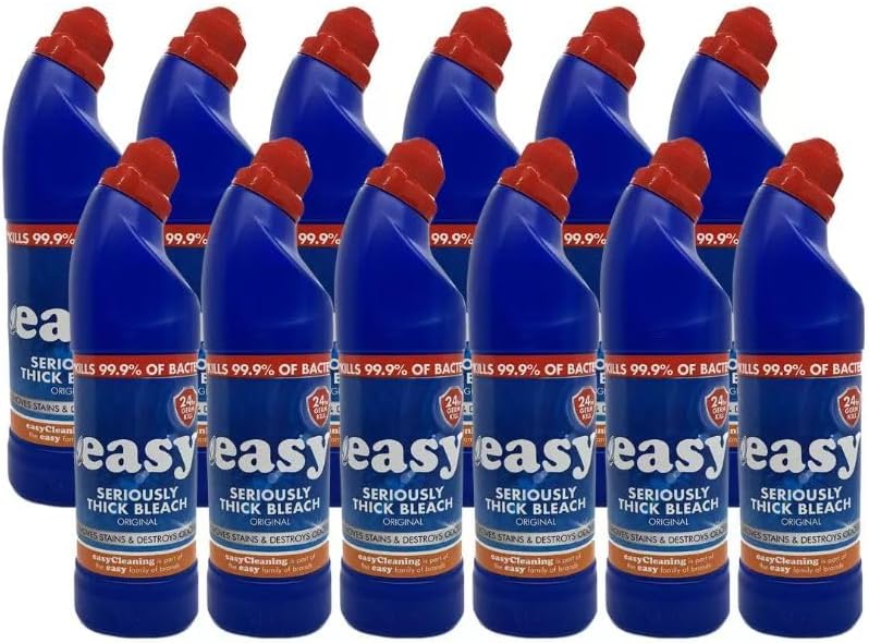 Easy Original Thick Bleach - Powerful 99.9% Bacteria Killer - Removes Stains & Destroys Odors - Ultimate Home Disinfectant Solution - Keep Your Home Clean and Hygienic - Pack of 12-750ml Bottles