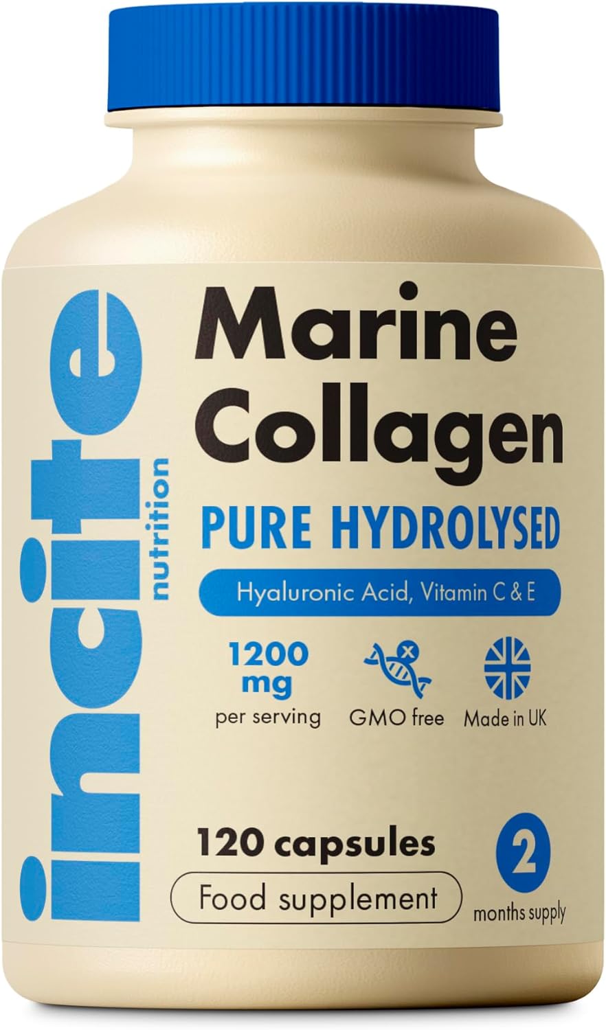 Marine Collagen Supplements for Women & Men 1200mg | 120 High Strength Marine Collagen Capsules | Pure Superior Type 1 Hydrolysed with Hyaluronic Acid, Vitamins C, E, B12, Copper, Zinc and Iodine