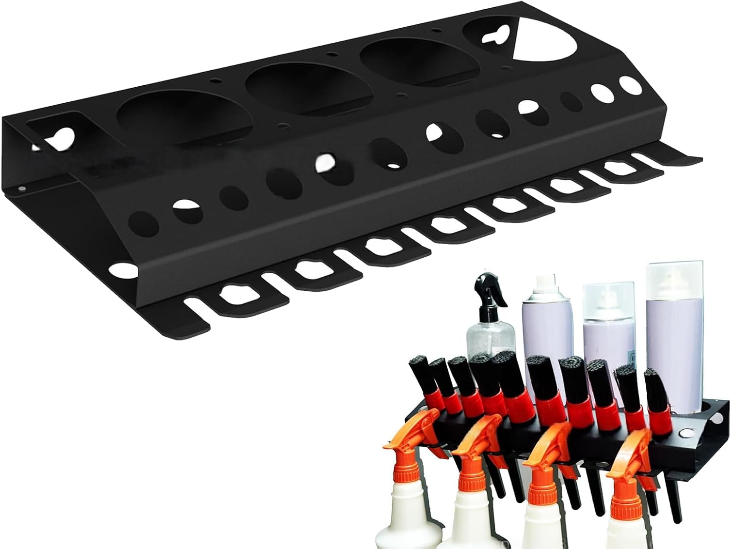 Car Spray Bottle Storage Rack, Wall Mount Auto Detailing Holder, Car Cleaning Tools Hanger, Wash Accessories Display For Garage Workshop, Brush Organizer