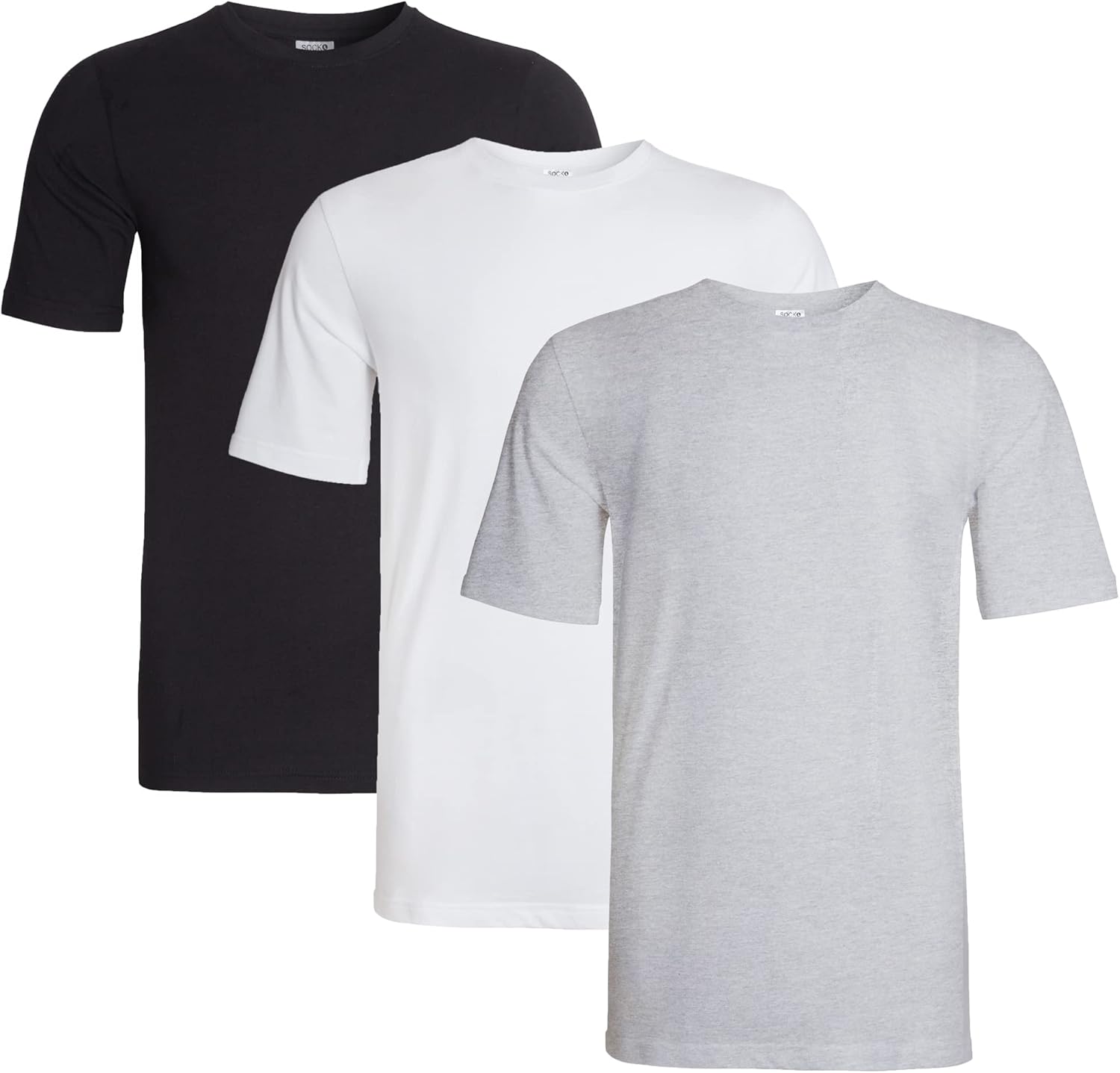 Sock Stack Pack of 3 Mens Plain Crew Neck T Shirts Multipack Work Summer Short Sleeve Slim Fit Breathable T-Shirt for Men