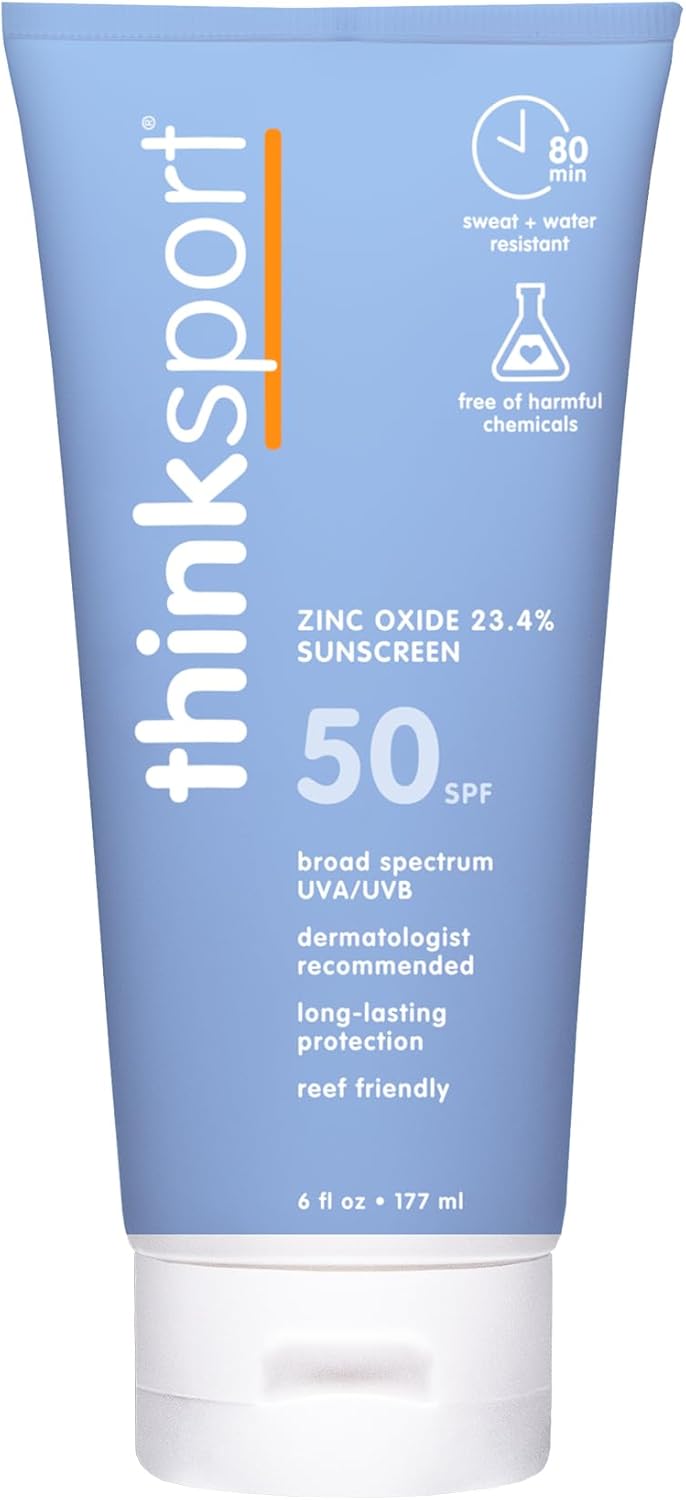 ThinkSport Sunscreen 50 SPF 177ml (6oz) - Safer Zinc Oxide Mineral Formulation - Ideal for all Sport and Outdoor Pursuits - Non-Toxic Ingredients