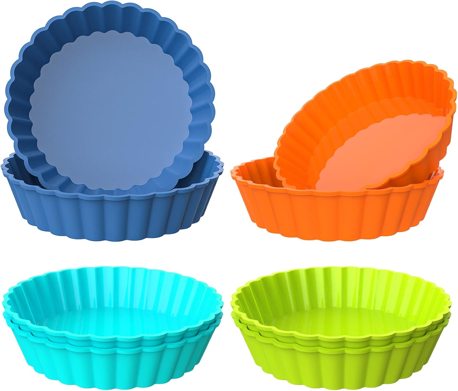 webake Tart Tins Mini Silicone Quiche Dishes 5 Inch 8 Pcs Round Fluted Flan Pan Pie Tin for Cheesecakes, Tarts, Quiches, Pies, Muffin Cakes