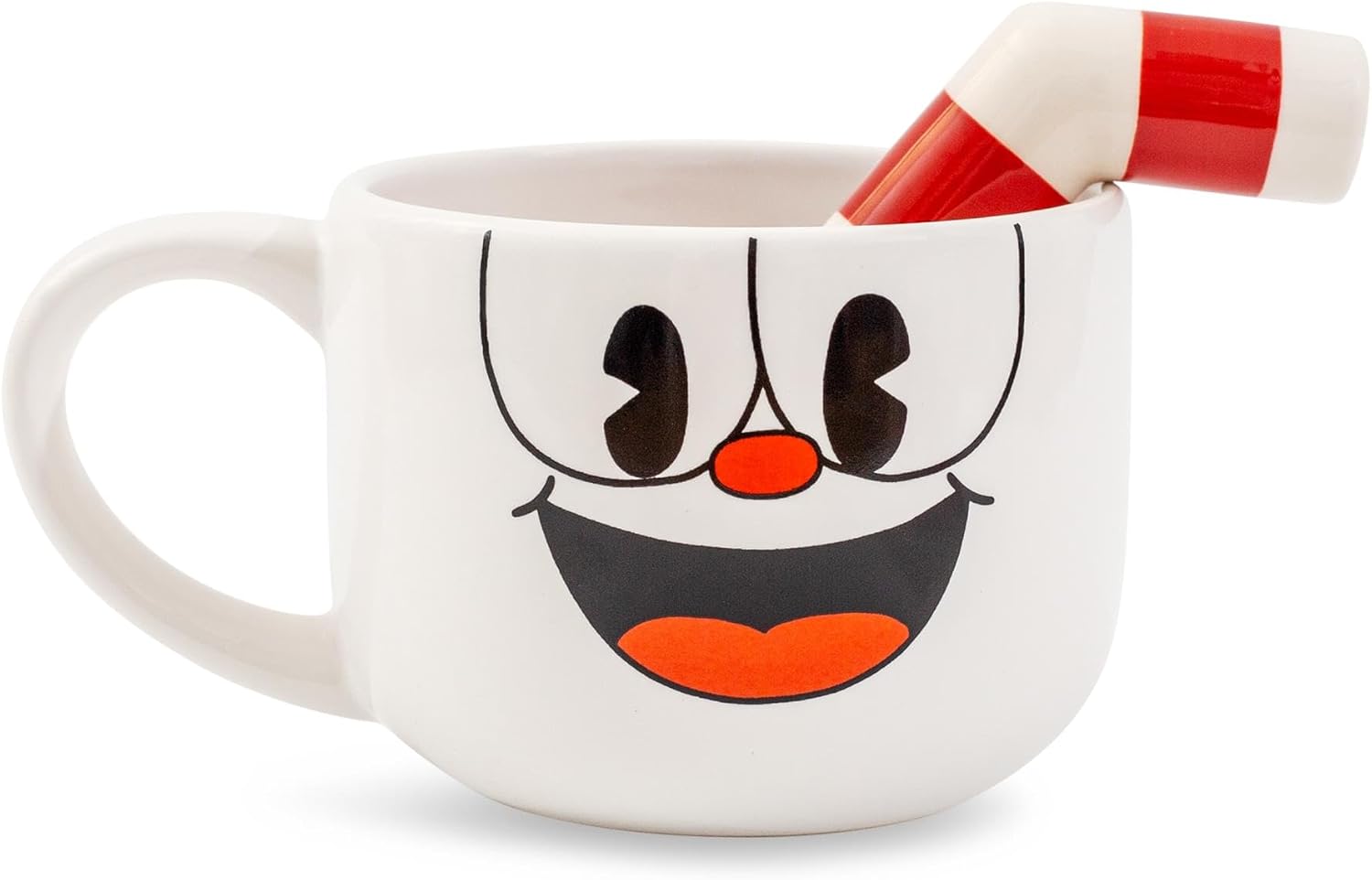 Toynk Cuphead Ceramic Coffee Mug and Straw | Large Cup For Tea, Espresso, Cocoa | Holds 20 Ounces