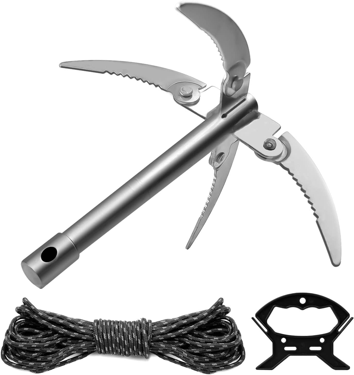 AMONENZ Jet Ski Anchor, Four Claws Boat Anchor, with 10m Rope and Rope Handle, Non-Slip Sawtooth Foldable, Boat Anchor Suitable for Kayaks, Jet Skis, Surf Paddle Boards