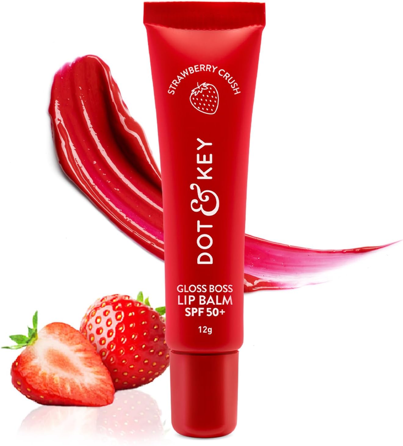 Dot & Key Strawberry Lip Balm (12gm) for Moisturization Soft and Naturally Brightens Lips Tinted Lip Balm with SPF 50 & Vitamin C + E Lipbalm for Dry & Dark Lips For Women