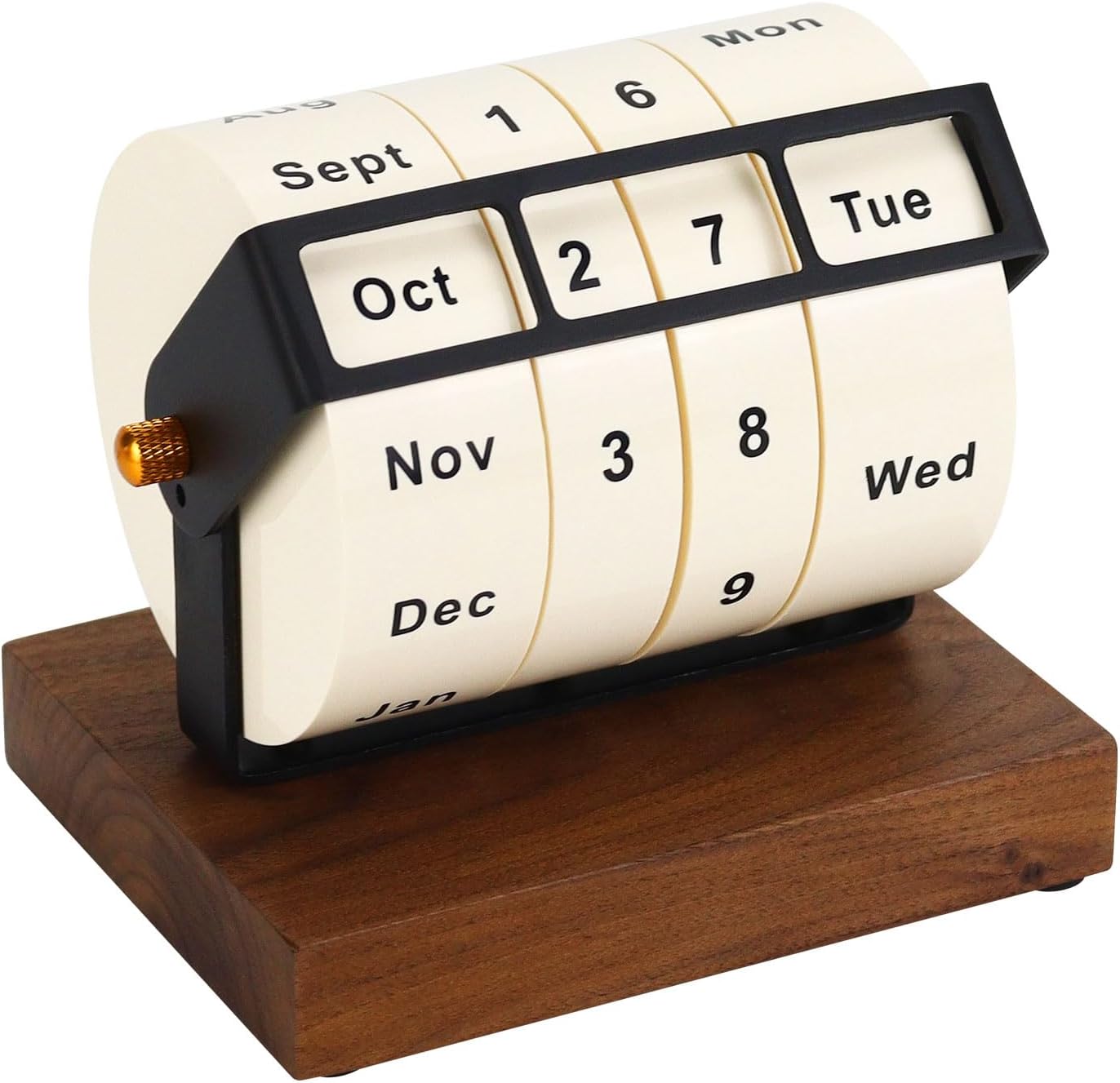 Wooden Perpetual Calendar for Office Desk Decor, Rotary Perpetual Desk Calendar, Countdown Desktop Calendar for Office School (Wood)