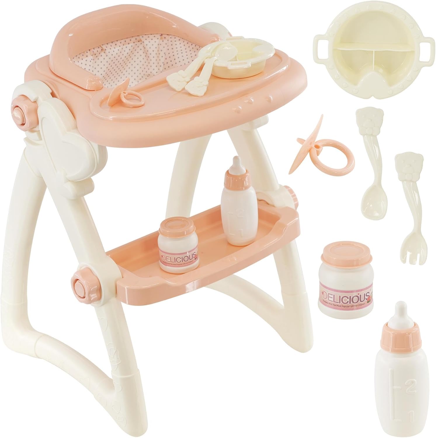 BiBi Doll Dolls Feeding High Chair Toy Play Set with Baby Doll Accessories Kids Role Play Toys Baby Doll Furniture