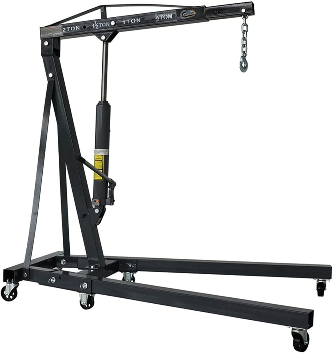 NAIMP 2 Tone Folding Engine Crane Black, Professional Hydraulic 2 Ton Engine Hoist Lift Jack on Wheels with Casters and Foldable Frame, 2000kg Engine Stand Lifting Tools 0-72inch Lift Range