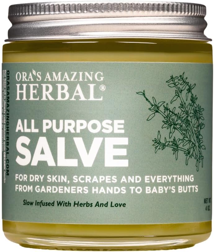Ora's Amazing Herbal All Purpose Salve, Herbal Healing Skin Balm with Tea Tree, Natural Cream for Dry Cracked Hands, Comfrey Calendula Plantain Thyme Beeswax, Soothing Itch Relief, 4 oz